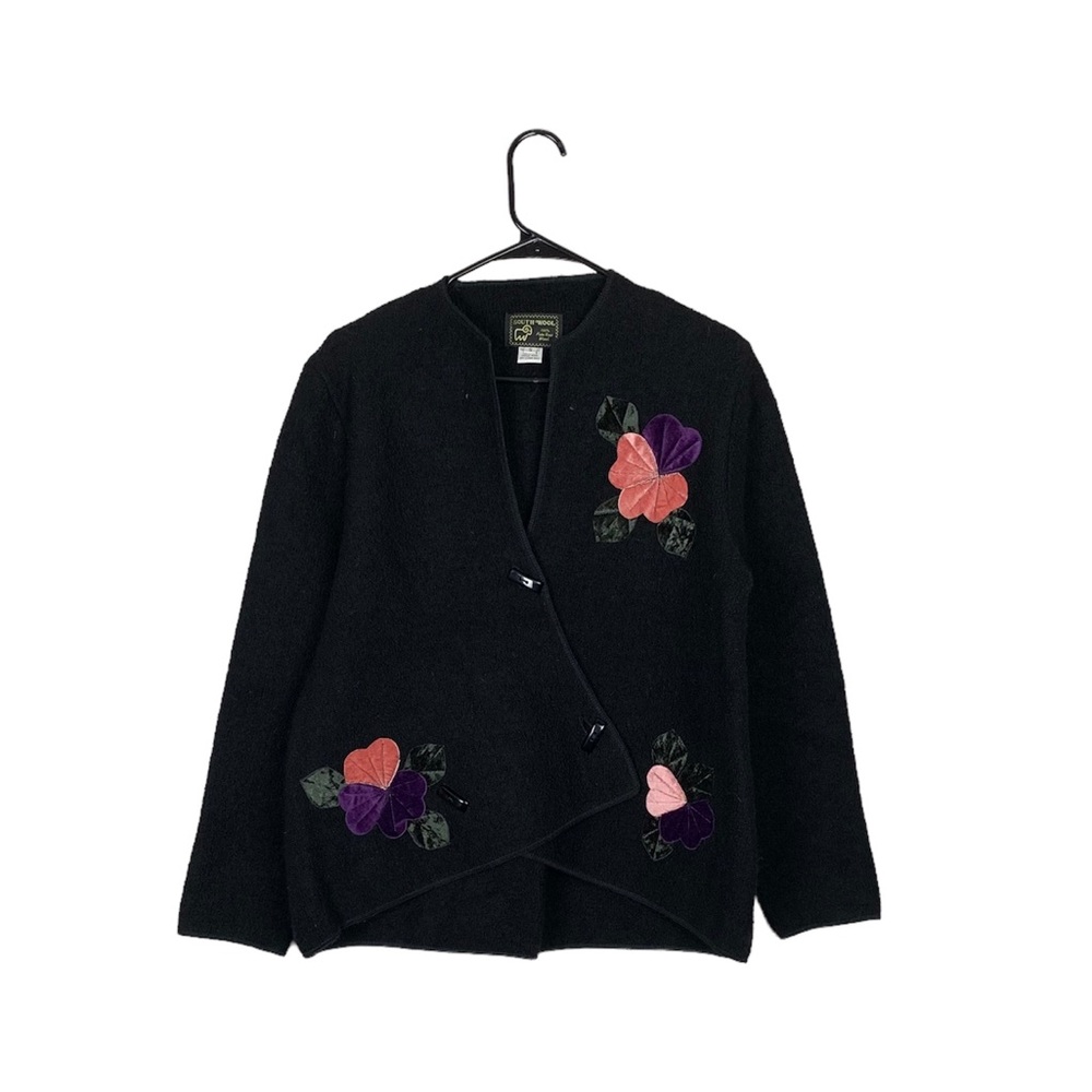 Vintage South wool toggle button floral patch cardigan blazer size small artsy